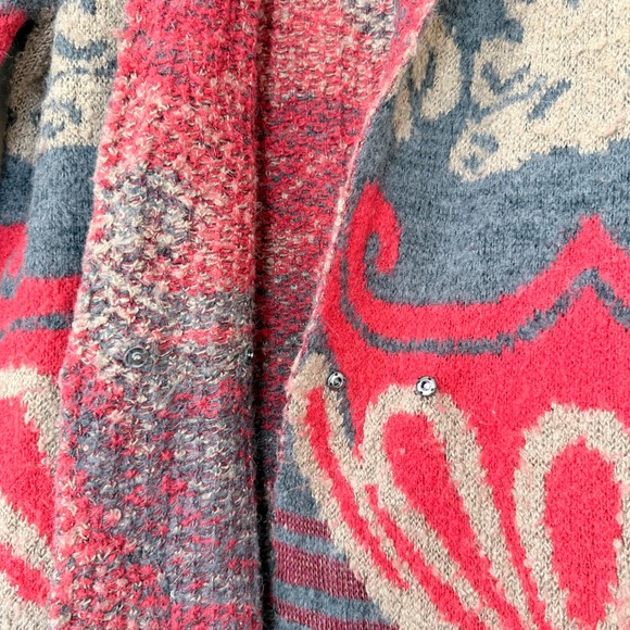 Free People Womens Intarsia Knit Oversized Cardigan Sweater Size M/L Boho - Picture 5 of 9